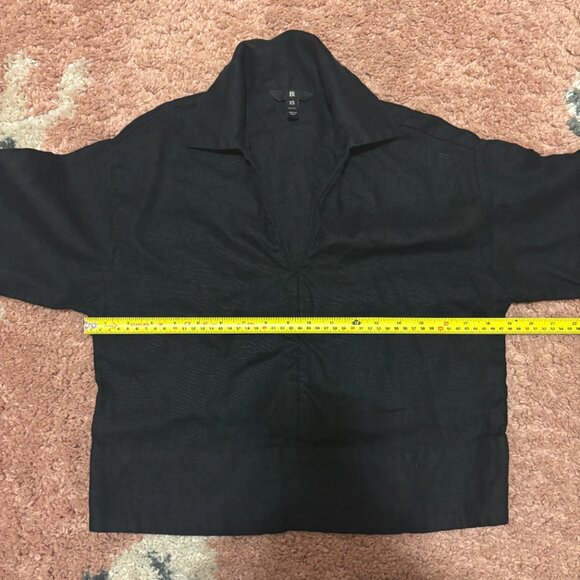 Banana Republic Womens XS Petite Black Cropped 100%Linen Top Quarter Sleeve Boho - Picture 8 of 9